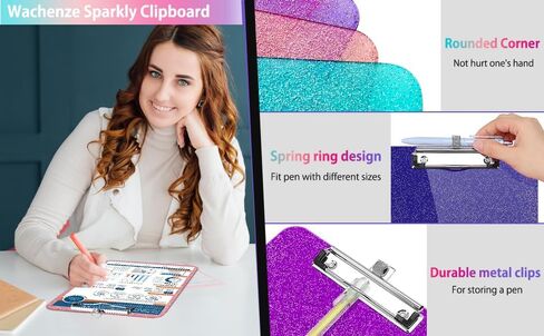 Sparkly Clipboard with Pen Holder, Clear Plastic Glitter Clip Board, Hanging Shiny Clipboards with Low Profile Metal Clip, Letter A4 Size for Taecher Women Office School (Rose Red) in Saudi Arabia