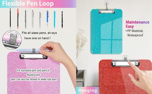 Sparkly Clipboard with Pen Holder, Clear Plastic Glitter Clip Board, Hanging Shiny Clipboards with Low Profile Metal Clip, Letter A4 Size for Taecher Women Office School (Rose Red) in Saudi Arabia