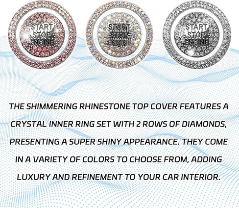 2PCS Rhinestone Push Start Button Cover Bling Car Accessories for Women, Sparkly Diamond Push to Starter Stop Button Decorative Cover, Key Ignition Knob Ring Crystal Emblem Sticker(Colorful) in Saudi Arabia