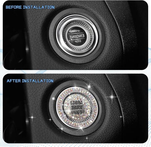 2PCS Rhinestone Push Start Button Cover Bling Car Accessories for Women, Sparkly Diamond Push to Starter Stop Button Decorative Cover, Key Ignition Knob Ring Crystal Emblem Sticker(Colorful) in Saudi Arabia
