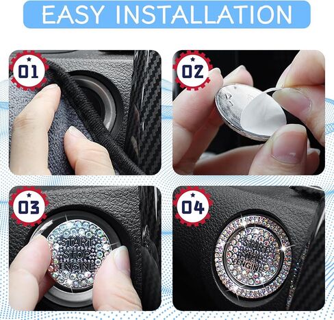 2PCS Rhinestone Push Start Button Cover Bling Car Accessories for Women, Sparkly Diamond Push to Starter Stop Button Decorative Cover, Key Ignition Knob Ring Crystal Emblem Sticker(Colorful) in Saudi Arabia