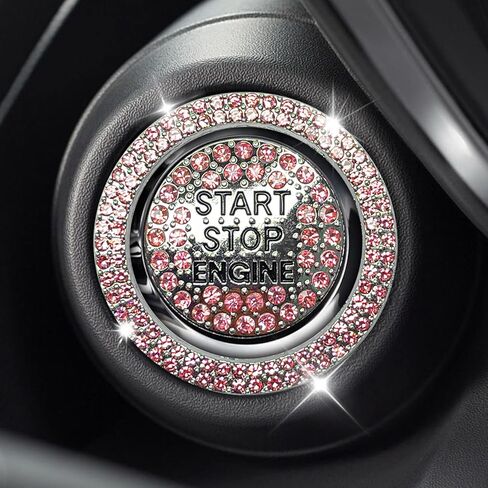 2PCS Rhinestone Push Start Button Cover Bling Car Accessories for Women, Sparkly Diamond Push to Starter Stop Button Decorative Cover, Key Ignition Knob Ring Crystal Emblem Sticker(Colorful) in Saudi Arabia