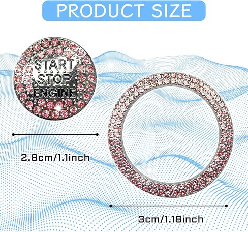 2PCS Rhinestone Push Start Button Cover Bling Car Accessories for Women, Sparkly Diamond Push to Starter Stop Button Decorative Cover, Key Ignition Knob Ring Crystal Emblem Sticker(Colorful) in Saudi Arabia