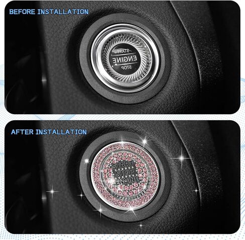 2PCS Rhinestone Push Start Button Cover Bling Car Accessories for Women, Sparkly Diamond Push to Starter Stop Button Decorative Cover, Key Ignition Knob Ring Crystal Emblem Sticker(Colorful) in Saudi Arabia