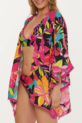 Trina Turk Women's Standard Solar Tunic, Casual Open Front, Floral Print, Beach Cover Ups, Multicolor in Saudi Arabia