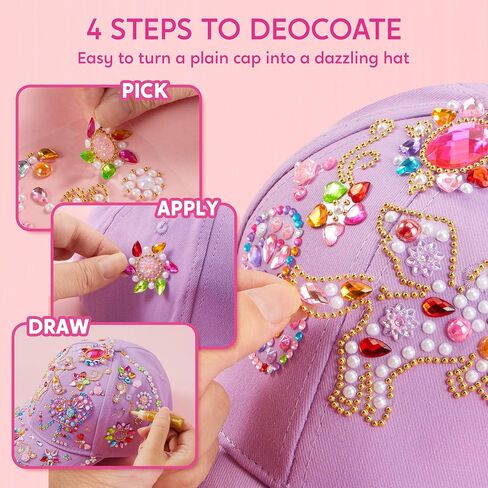 مجموعات كليفر لتزيين قبعة البيسبول الخاصة بك مع 7 ورقات من ملصقات الأحجار الكريمة، مجموعة أنشطة الحرف اليدوية للأطفال، مجموعات الفن والحرف اليدوية، هدايا عيد الميلاد للبنات in Kuwait