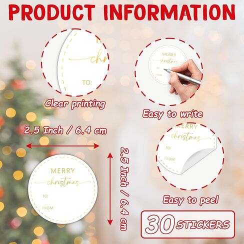 Gold Merry Christmas Gifts Tags Stickers, 30 Pcs Christmas Name Tags for Gifts, 2.5x2.5 Inch Holiday Presents Sticker Labels, Festive Chrismas Name Tag for Gift Wrapping Bags Classroom-D11 in Kuwait