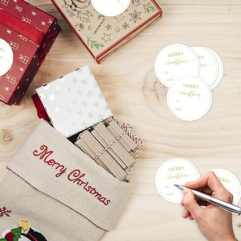 Gold Merry Christmas Gifts Tags Stickers, 30 Pcs Christmas Name Tags for Gifts, 2.5x2.5 Inch Holiday Presents Sticker Labels, Festive Chrismas Name Tag for Gift Wrapping Bags Classroom-D11 in Kuwait