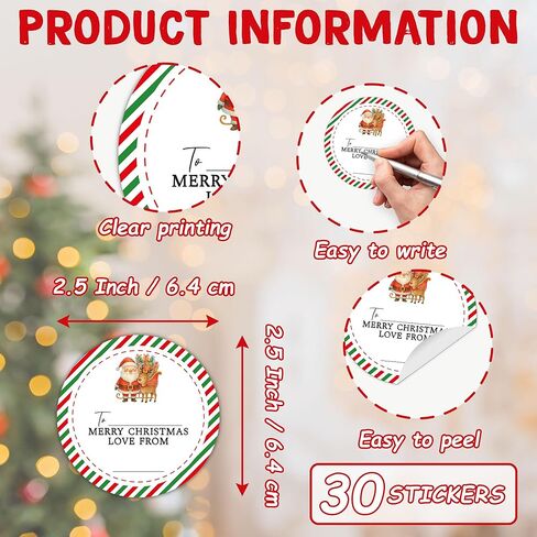 Gold Merry Christmas Gifts Tags Stickers, 30 Pcs Christmas Name Tags for Gifts, 2.5x2.5 Inch Holiday Presents Sticker Labels, Festive Chrismas Name Tag for Gift Wrapping Bags Classroom-D11 in Kuwait