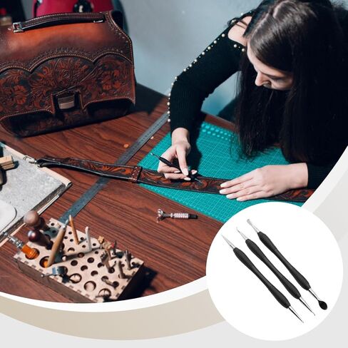 Leather Working Tool Set, 3-Piece Embossing & Carving Kit, Metal Burnishing Stamps, Double-Sided Stylus Tools For Diy Pattern Making in Saudi Arabia