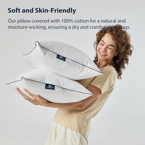 Pacific Coast Bed Pillows for Side and Back Sleepers, Feather and Down Hotel Pillows with 100% Cotton Shell, Medium Supportive, Downproof, King Size 2 Pack in Kuwait