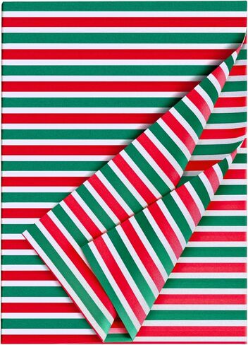 مناديل عيد الميلاد، 28 × 20 بوصة، 20 ورقة، ورق تغليف هدايا كبيرة، خطوط حمراء وأخضر وأبيض لزينة عيد الميلاد لصناديق حقائب الهدايا in Kuwait