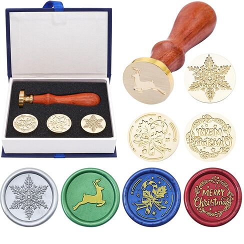 SWANGSA Wax Seal Stamp Set, Vintage 4 Pieces Christmas Sealing Wax Stamp Heads + 1 Wooden Handle for Christmas New Year Gift, Cards, Wine Packages in Saudi Arabia