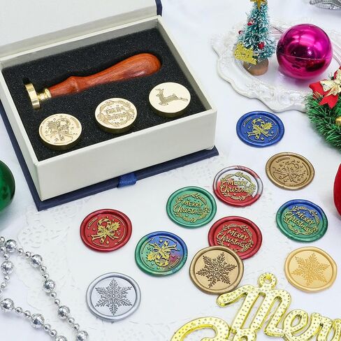 SWANGSA Wax Seal Stamp Set, Vintage 4 Pieces Christmas Sealing Wax Stamp Heads + 1 Wooden Handle for Christmas New Year Gift, Cards, Wine Packages in Saudi Arabia