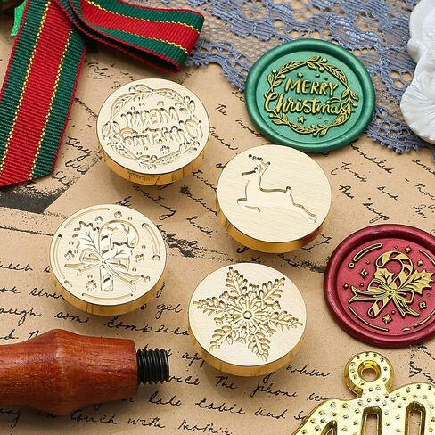 SWANGSA Wax Seal Stamp Set, Vintage 4 Pieces Christmas Sealing Wax Stamp Heads + 1 Wooden Handle for Christmas New Year Gift, Cards, Wine Packages in Saudi Arabia