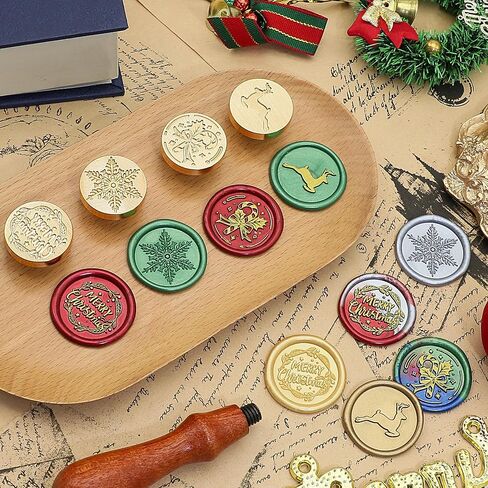 SWANGSA Wax Seal Stamp Set, Vintage 4 Pieces Christmas Sealing Wax Stamp Heads + 1 Wooden Handle for Christmas New Year Gift, Cards, Wine Packages in Saudi Arabia