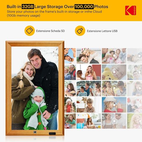 إطار صورة رقمي واي فاي خشبي من KODAK، إطار صور رقمي 32G 10.1 بوصة 1280x800 HD IPS شاشة تعمل باللمس، تدوير تلقائي، مشاركة الصور ومقاطع الفيديو عبر تطبيق KODAK، هدايا للأصدقاء والعائلة in Kuwait