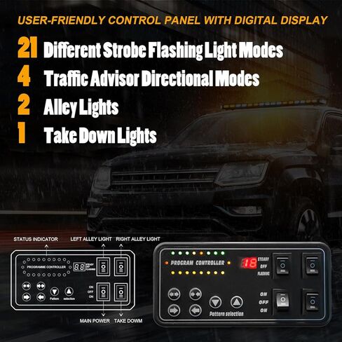 LUMENIX 48 Inch Rooftop Strobe Emergency Lights Bar Heavy-Duty Warning Flashing Traffic Lightbar w/LED Alley and Take Down Light for Construction Vehicles Towing Work Trucks Snow Plows - White Amber in Saudi Arabia