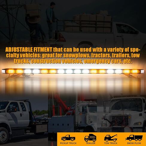 LUMENIX 48 Inch Rooftop Strobe Emergency Lights Bar Heavy-Duty Warning Flashing Traffic Lightbar w/LED Alley and Take Down Light for Construction Vehicles Towing Work Trucks Snow Plows - White Amber in Saudi Arabia