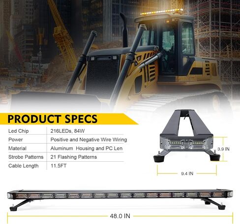 LUMENIX 48 Inch Rooftop Strobe Emergency Lights Bar Heavy-Duty Warning Flashing Traffic Lightbar w/LED Alley and Take Down Light for Construction Vehicles Towing Work Trucks Snow Plows - White Amber in Saudi Arabia