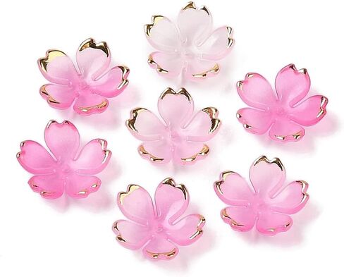 100 Pcs Transparent Acrylic Flower Bead Caps Mixed Color 5-Petal Cherry Blossom Floral End Caps for DIY Bracelet Necklace Jewelry Making Crafts Supplies in Saudi Arabia
