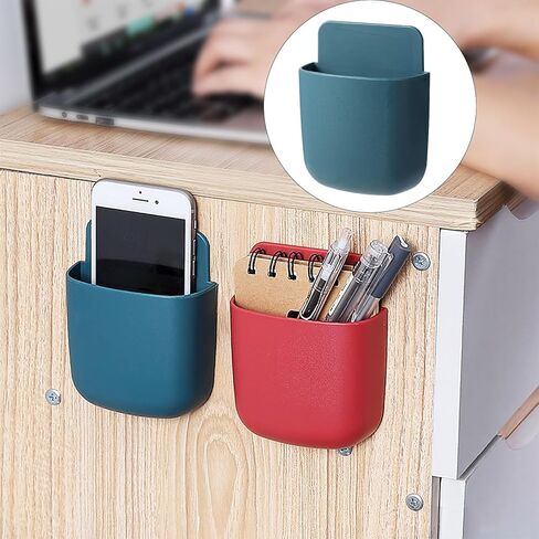 2 Pack Wall Mount Remote Control Holder Self Adhesive Organizer for Remote Phone Pen Makeup Brush Storage Box for Home Office in Saudi Arabia