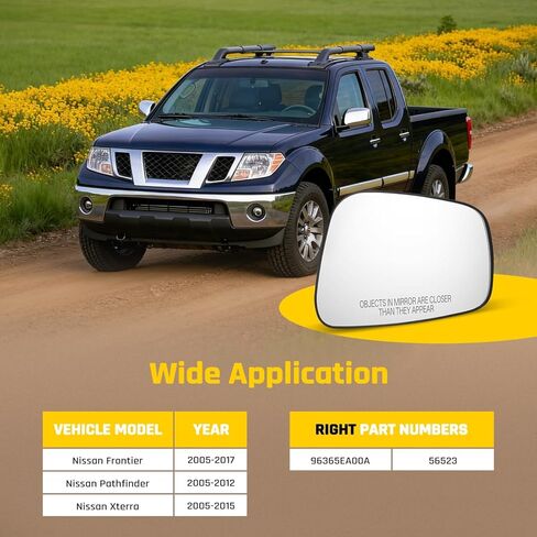 56523 Passenger Side Door Mirror Glass with Backing Plate for (Non-heated) for 2005-2017 Nissan Frontier Pathfinder Xterra, Replaces 96365EA00A in Kuwait