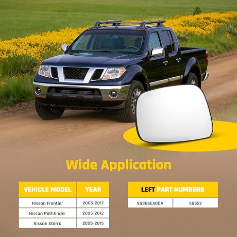 56523 زجاج مرآة الباب الجانبي للركاب مع لوحة دعم (غير مسخن) لسيارة 2005-2017 Nissan Frontier Pathfinder Xterra، يستبدل 96365EA00A in Kuwait