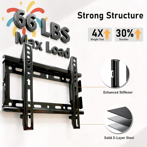 Alrhipvm TV Wall Mount Brackets Low Profile Fixed for 13-43 Inch LED, LCD TVs Flat Screen Up to 55lbs, Universal TV Monitor Mount Fits 8" Wood Studs VESA 200x200mm in Saudi Arabia