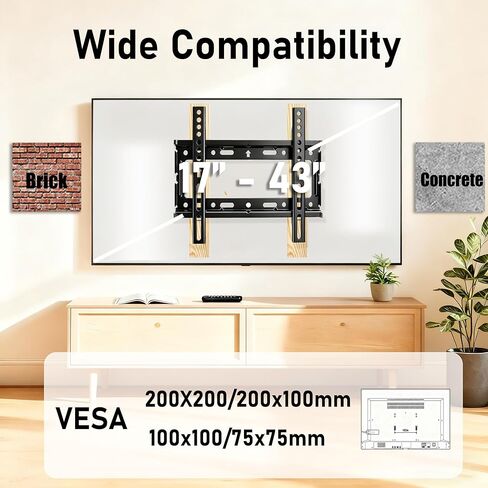 Alrhipvm TV Wall Mount Brackets Low Profile Fixed for 13-43 Inch LED, LCD TVs Flat Screen Up to 55lbs, Universal TV Monitor Mount Fits 8" Wood Studs VESA 200x200mm in Saudi Arabia