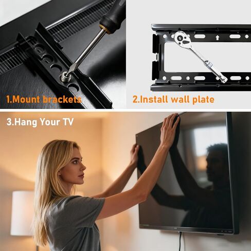 Alrhipvm TV Wall Mount Brackets Low Profile Fixed for 13-43 Inch LED, LCD TVs Flat Screen Up to 55lbs, Universal TV Monitor Mount Fits 8" Wood Studs VESA 200x200mm in Saudi Arabia