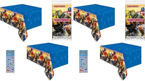 Transformers Birthday Party Supplies Decoration Bundle Pack Includes 2 Rectangular Plastic Table Covers 54" x 84" and 1 Esave Dinosaur Sticker Sheet in Kuwait