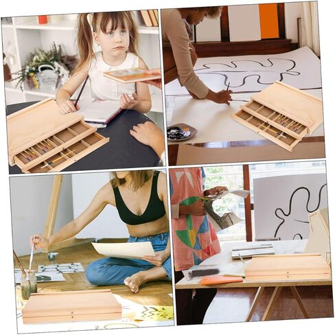 Zerodeko Wooden Art Marker Pen Storage Box with Portable Artist Toolbox for Sketching Pens and Painting Supplies Wood Organizer for Students and Outdoor Use in Saudi Arabia