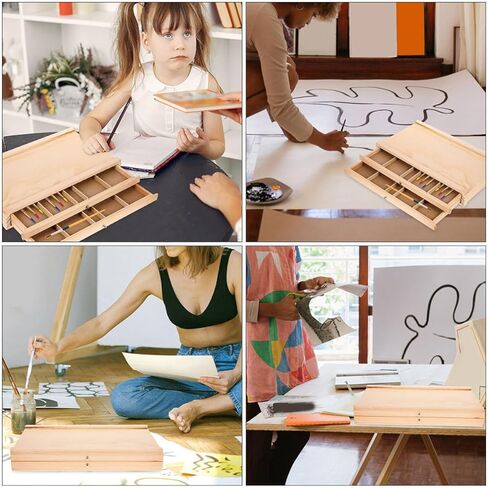 Portable Wooden Art Storage Organizer Box with Multiple for Artists Students Outdoor Sketching Supplies Holder in Saudi Arabia