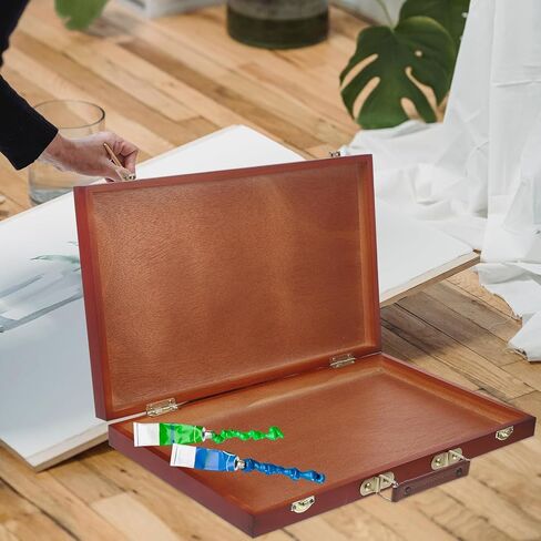 Wooden Art Tool Box Portable Paint Storage Case Watercolor Oil Pen Organizer with Compartments for Artists and Students Walnut Finish for Home School and Art Classes in Saudi Arabia