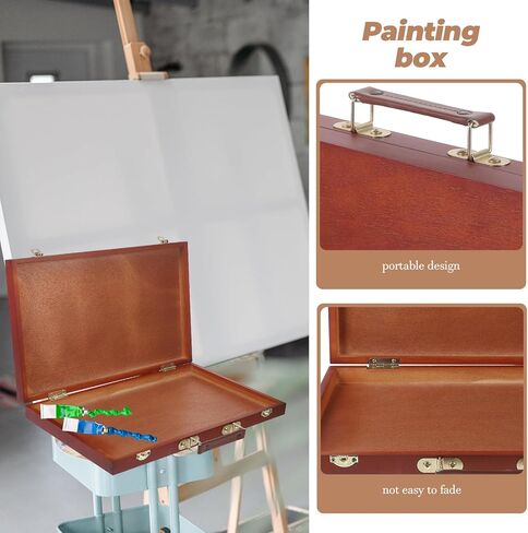 Wooden Art Tool Box Portable Paint Storage Case Watercolor Oil Pen Organizer with Compartments for Artists and Students Walnut Finish for Home School and Art Classes in Saudi Arabia
