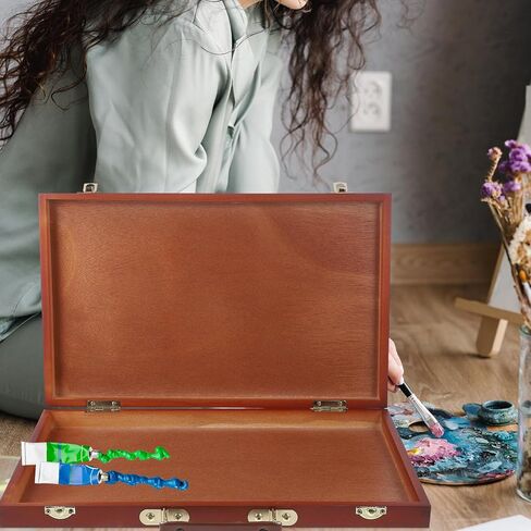 Wooden Art Tool Box Portable Paint Storage Case Watercolor Oil Pen Organizer with Compartments for Artists and Students Walnut Finish for Home School and Art Classes in Saudi Arabia