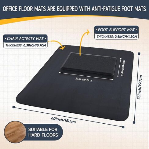 Nuanchu 2 Pcs Large Hard Floor Chair Mat and Anti Fatigue Mat Set Desk Rug for Rolling Chair on Hardwood Non Slip Anti Fatigue Rug for Standing Work Office Kitchen (47 x 35 Inches,29 x 17 Inches) in Saudi Arabia
