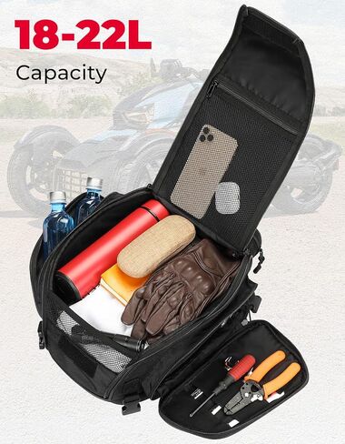 حقيبة ذيل KEMIMOTO 18-22L شريط سيسي قابل للتوسيع متوافق مع Can-Am Ryker 900/600/Sport/Rally Edition، 1680D Oxford+PU جلد مقاوم للماء/6 أشرطة قابلة للتعديل، حقيبة رف خلفي للسفر لمقعد الأمتعة in Kuwait