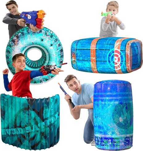 عوائق Skywin لحروب اللعب - 8 قطع قابلة للنفخ سهلة الإعداد متوافقة مع Nerf Gun Party ولعبة Laser Tag - عوائق المعركة رائعة للمأوى (4 قطع زرقاء، 4 قطع برتقالية) in Saudi Arabia