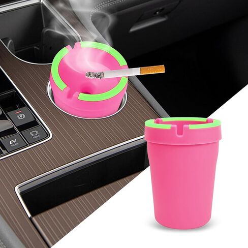 Glow in The Dark Ashtray, Car Ashtray, Cigarette Self-Extinguishing Car Cup Holder Ashtrays with Lid, Universal Portable Mini Vehicle Cigarette Trash Can Auto Accessories for Cars (Pink) in Saudi Arabia