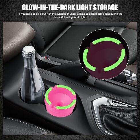 Glow in The Dark Ashtray, Car Ashtray, Cigarette Self-Extinguishing Car Cup Holder Ashtrays with Lid, Universal Portable Mini Vehicle Cigarette Trash Can Auto Accessories for Cars (Pink) in Saudi Arabia