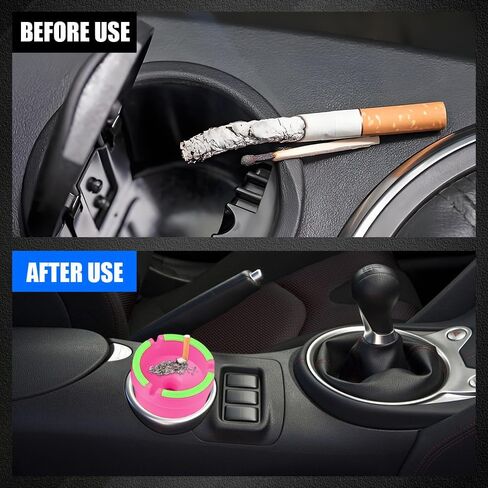 Glow in The Dark Ashtray, Car Ashtray, Cigarette Self-Extinguishing Car Cup Holder Ashtrays with Lid, Universal Portable Mini Vehicle Cigarette Trash Can Auto Accessories for Cars (Pink) in Saudi Arabia