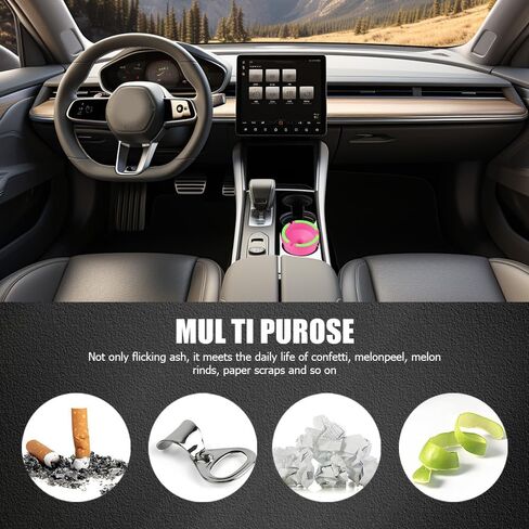 Glow in The Dark Ashtray, Car Ashtray, Cigarette Self-Extinguishing Car Cup Holder Ashtrays with Lid, Universal Portable Mini Vehicle Cigarette Trash Can Auto Accessories for Cars (Pink) in Saudi Arabia