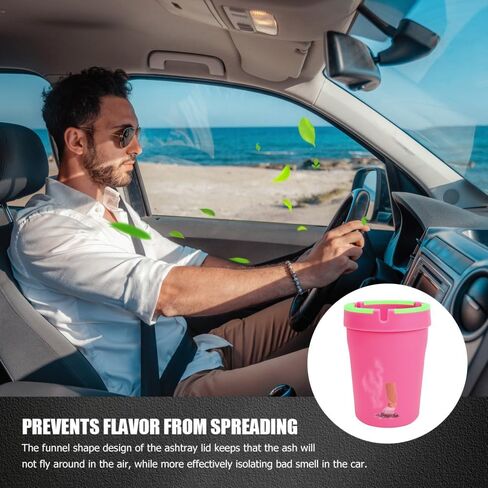 Glow in The Dark Ashtray, Car Ashtray, Cigarette Self-Extinguishing Car Cup Holder Ashtrays with Lid, Universal Portable Mini Vehicle Cigarette Trash Can Auto Accessories for Cars (Pink) in Saudi Arabia