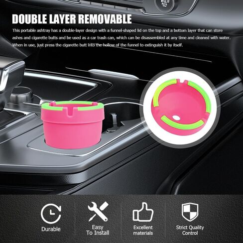 Glow in The Dark Ashtray, Car Ashtray, Cigarette Self-Extinguishing Car Cup Holder Ashtrays with Lid, Universal Portable Mini Vehicle Cigarette Trash Can Auto Accessories for Cars (Pink) in Saudi Arabia