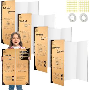 4 Pack Trifold Poster Board 24" X 36", IKAYAS Single sided White Tri-fold Poster Boards, Science Fair Display Boards Posterboard Foamboard for Mounting, Art, Display, Projects Classroom Supplies in Saudi Arabia