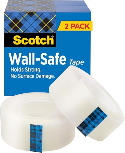 Scotch Wall-Safe Tape, 2 Refill Rolls, Clear Removable Wall Tape with Matte Finish for Hanging Photos, Art, and Décor, 3/4 in x 1,296 in in Saudi Arabia