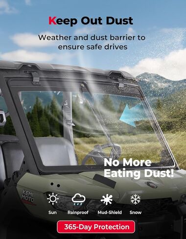 KEMIMOTO Glass Windshield Compatible with Can-Am Defender, 5MM Thick DOT Approved Laminated Safety Glass, Scratch Resistant Than Polycarbonate, Includes Manual Wipers in Saudi Arabia