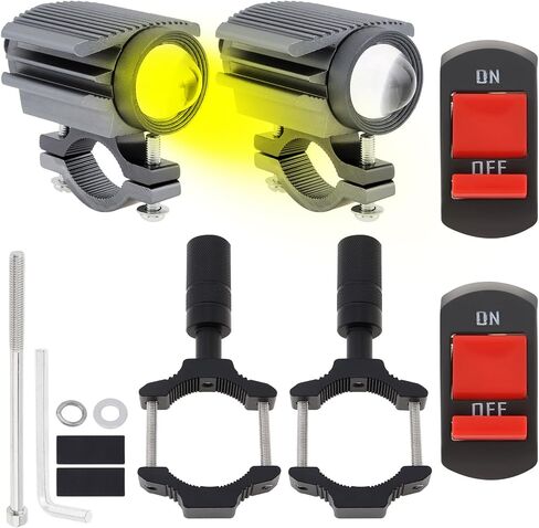 Windance 2PCS Motorcycle LED Headlight,4 Modes Hi/Lo Beam Yellow White 6500K waterproof Aux Spotlight for Tractor Truck/ATV UTV SUV/Boat 9V-85V (Black2pcs) in Kuwait